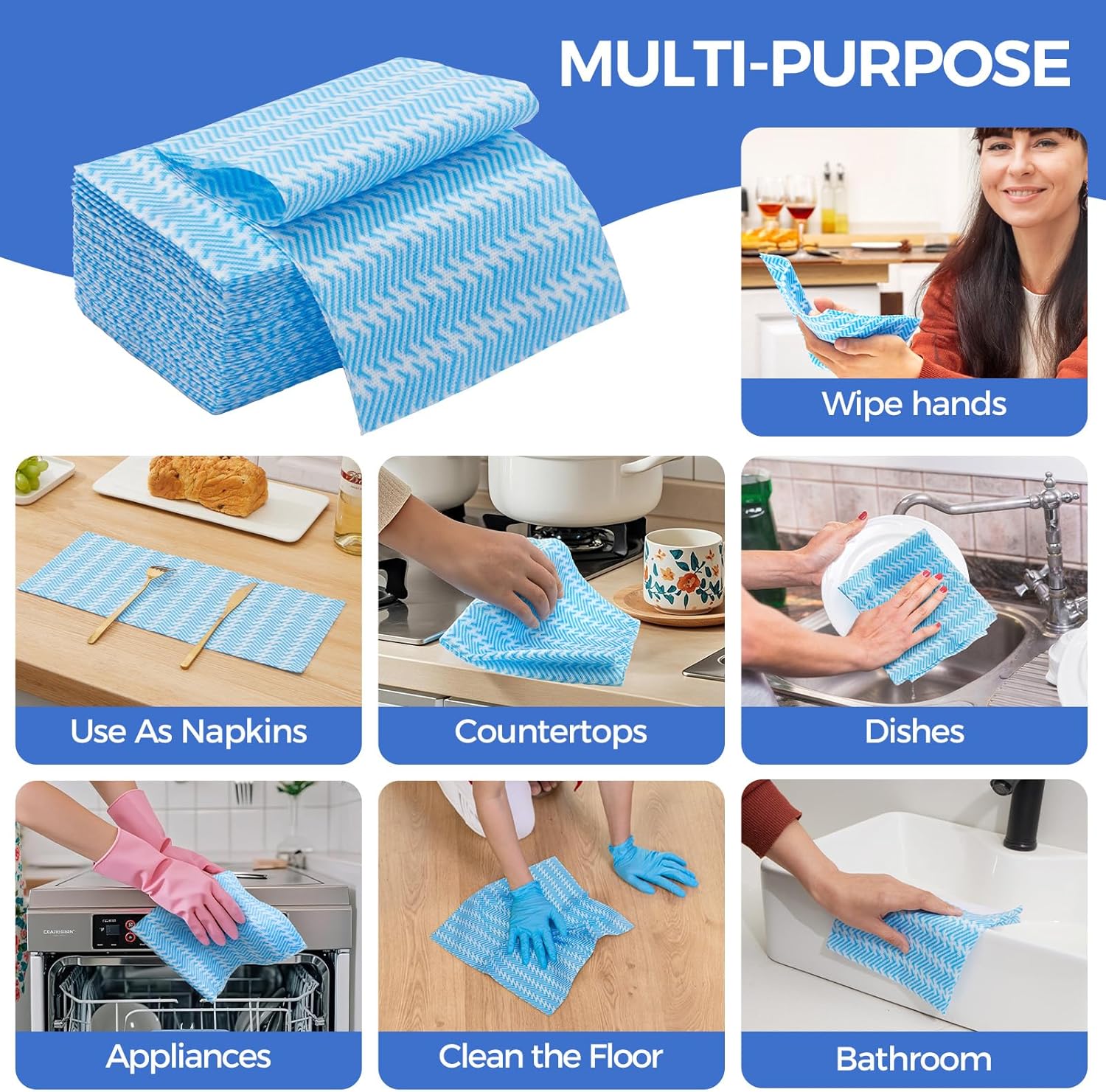 Reusable Cleaning Towels, Multi-Purpose Handy Towel, Blue Handi Wipe Reusable Cloths, Disposabel Dry Kitchen Wipes, Dish Cloths, Durable, Absoebent,Dry Quickly, 50 Count - Image 4