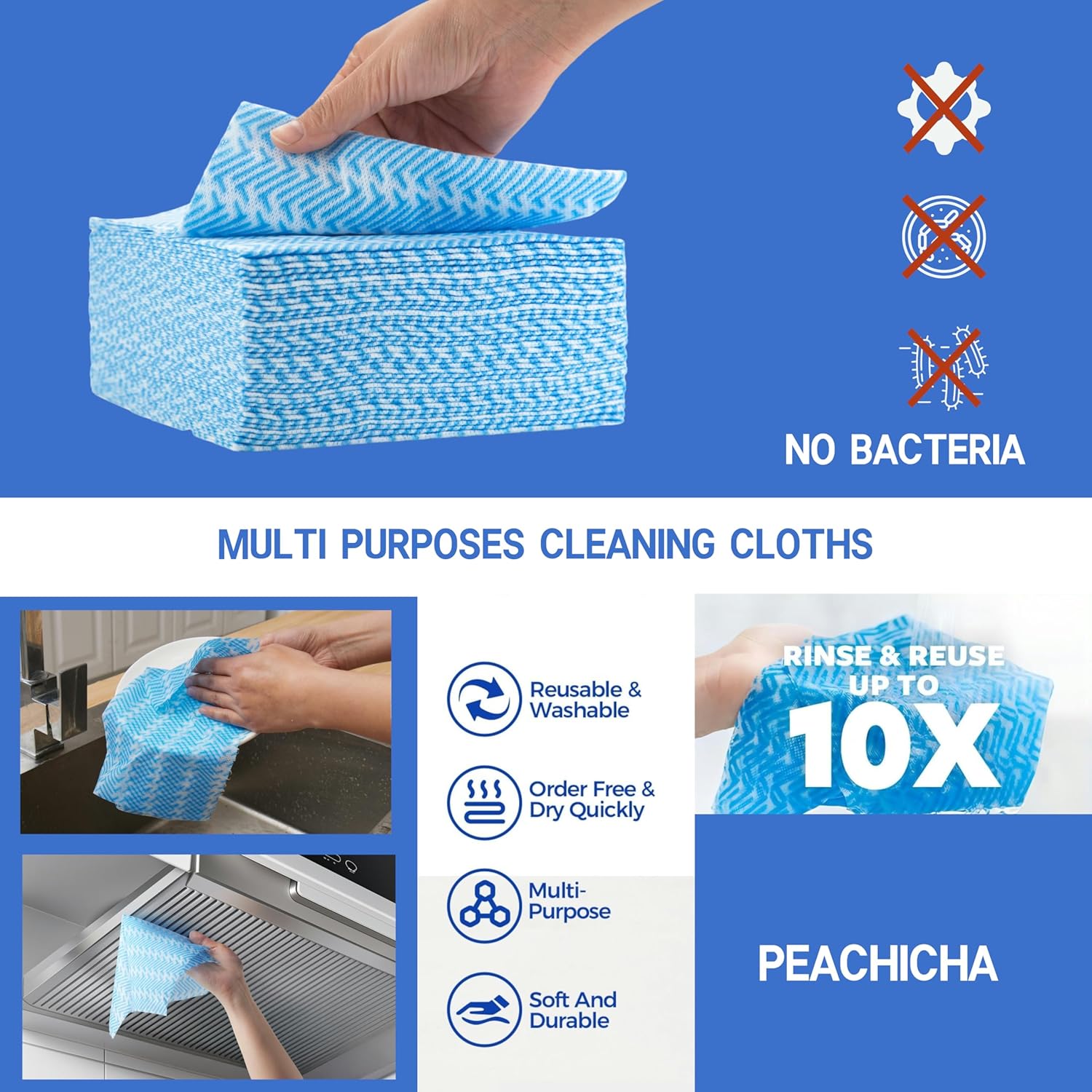 Reusable Cleaning Towels, Multi-Purpose Handy Towel, Blue Handi Wipe Reusable Cloths, Disposabel Dry Kitchen Wipes, Dish Cloths, Durable, Absoebent,Dry Quickly, 50 Count - Image 7