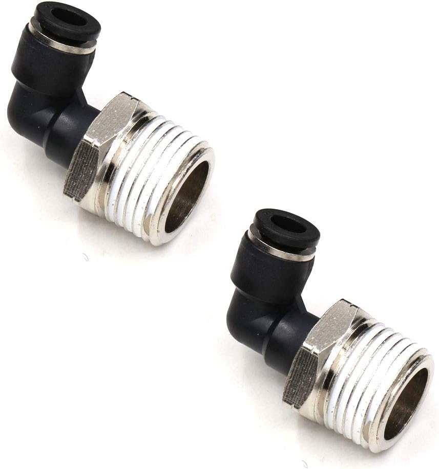 1/2 Npt Push to Connect Air Fitting  1/4 inch OD Tubing Elbow Air Line Quick Connect Fittings Male Threaded 90 Degree Push in Lock Fit Pneumatic Fittings Tube Connector 2Pack - Image 1