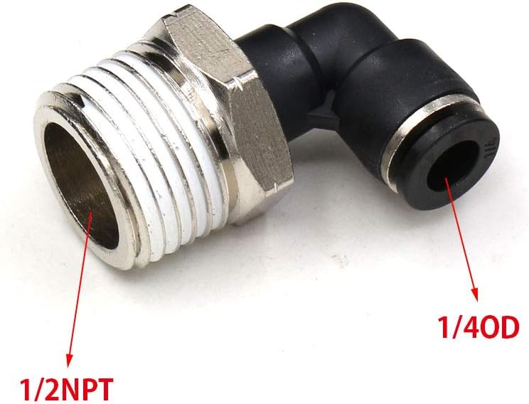 1/2 Npt Push to Connect Air Fitting  1/4 inch OD Tubing Elbow Air Line Quick Connect Fittings Male Threaded 90 Degree Push in Lock Fit Pneumatic Fittings Tube Connector 2Pack - Image 3