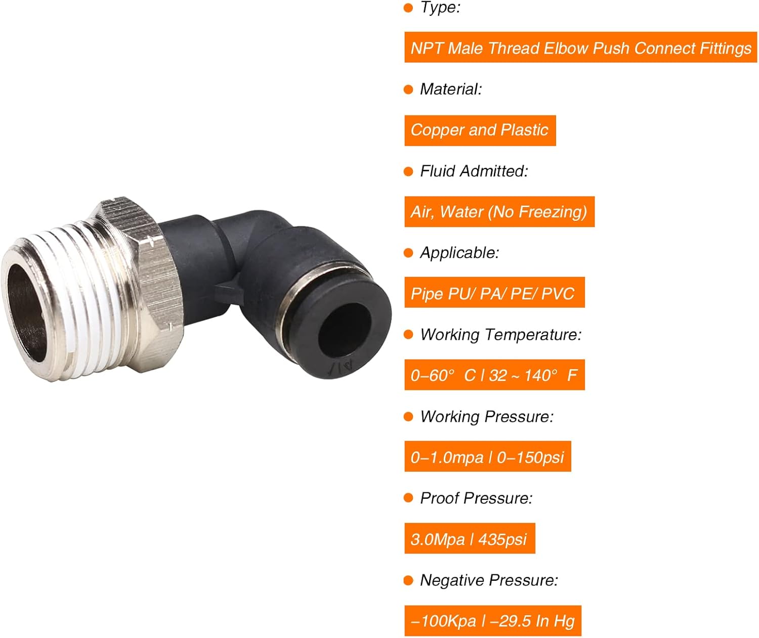 1/2 Npt Push to Connect Air Fitting  1/4 inch OD Tubing Elbow Air Line Quick Connect Fittings Male Threaded 90 Degree Push in Lock Fit Pneumatic Fittings Tube Connector 2Pack - Image 4
