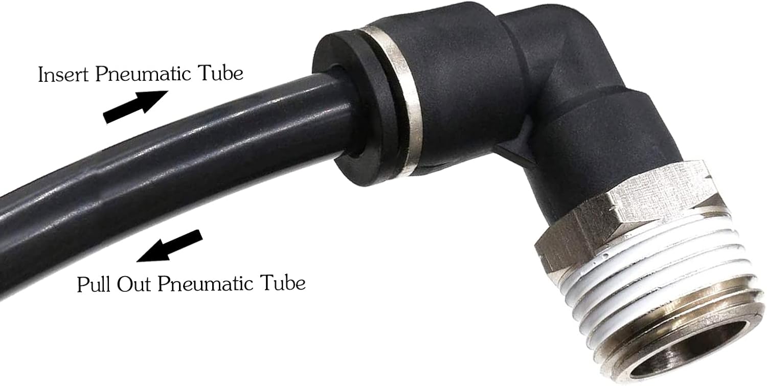 1/2 Npt Push to Connect Air Fitting  1/4 inch OD Tubing Elbow Air Line Quick Connect Fittings Male Threaded 90 Degree Push in Lock Fit Pneumatic Fittings Tube Connector 2Pack - Image 5