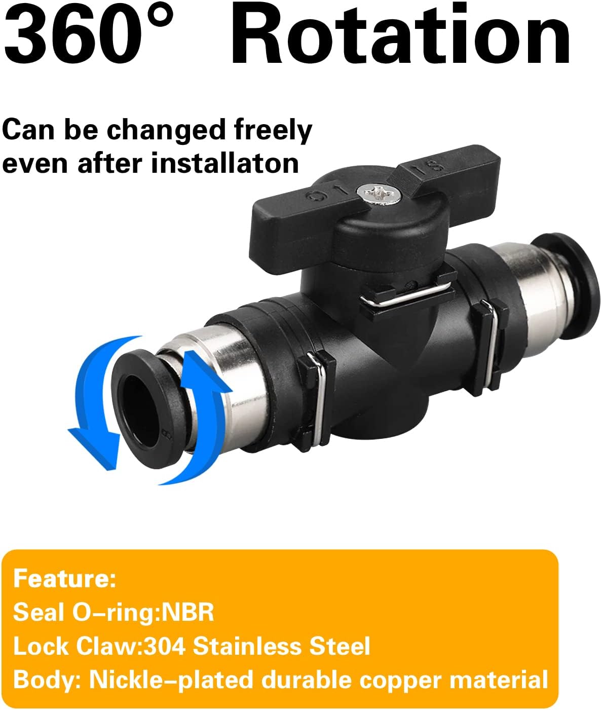 1/4 Push Connect Valve Pneumatic Ball Valve 1/4 inch Tube Quick Connect Valve Straight Union Air Flow Control Valve Tube Fittings air compressor valve 3Pack - Image 3