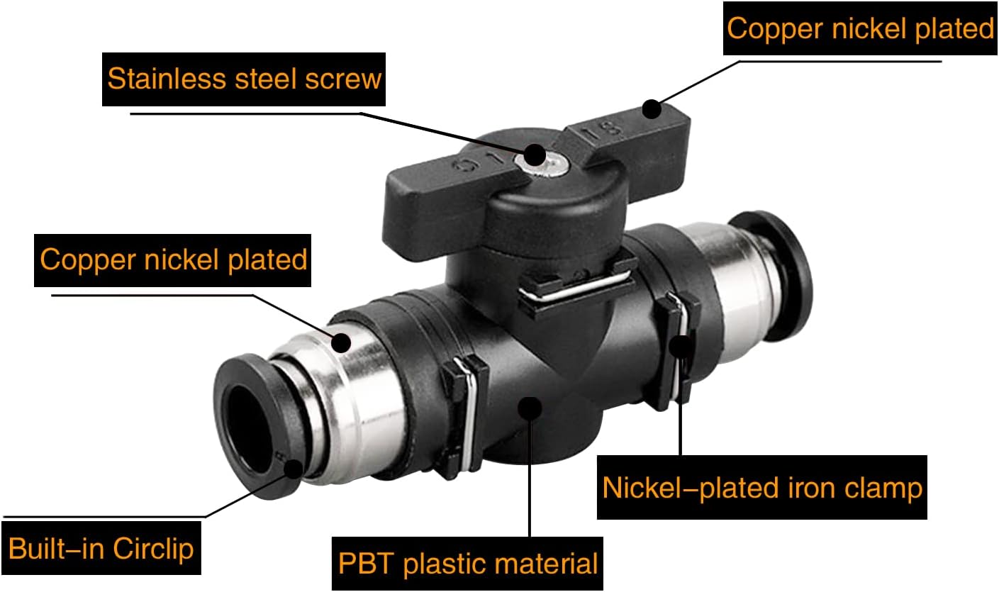 1/4 Push Connect Valve Pneumatic Ball Valve 1/4 inch Tube Quick Connect Valve Straight Union Air Flow Control Valve Tube Fittings air compressor valve 3Pack - Image 4