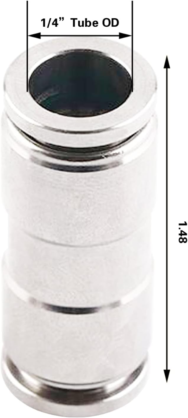 1/4 Union Straight Push to connect fittings Stainless Steel Pneumatic Push Connectors, 1/4