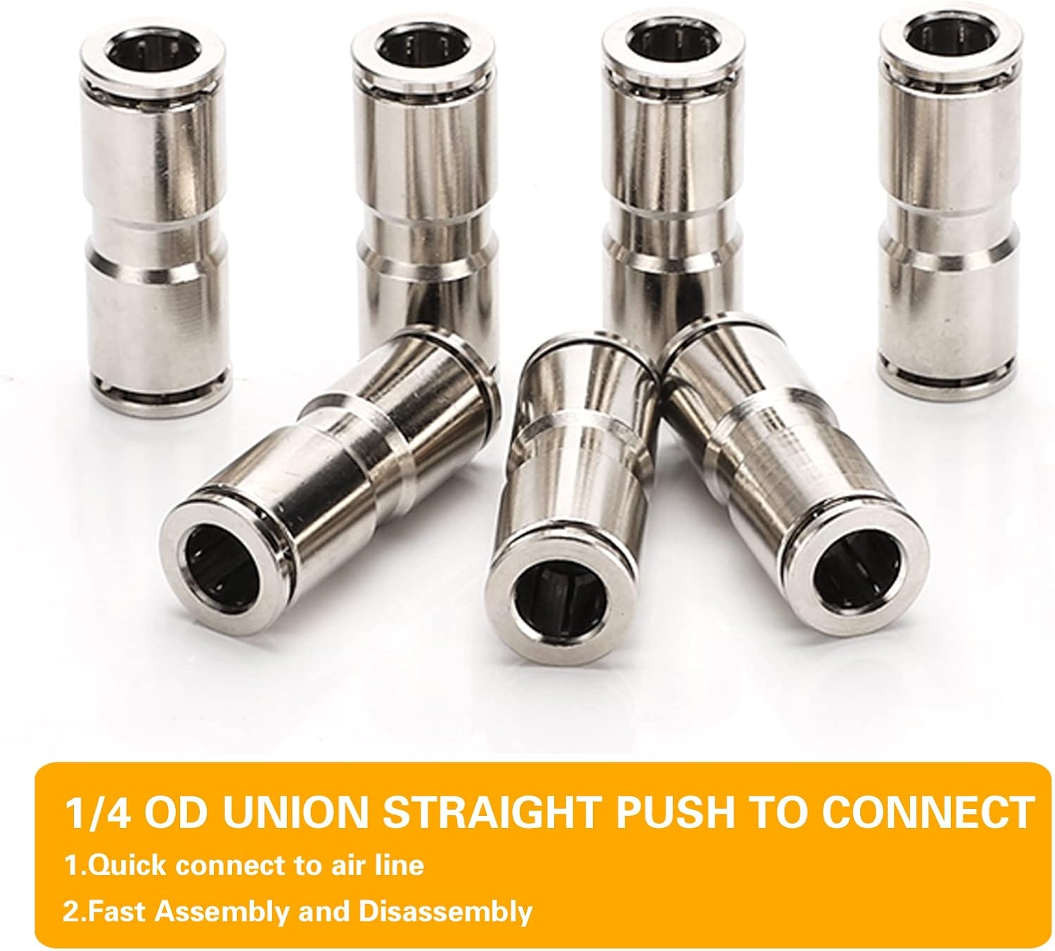 1/4 Union Straight Push to connect fittings Stainless Steel Pneumatic Push Connectors, 1/4