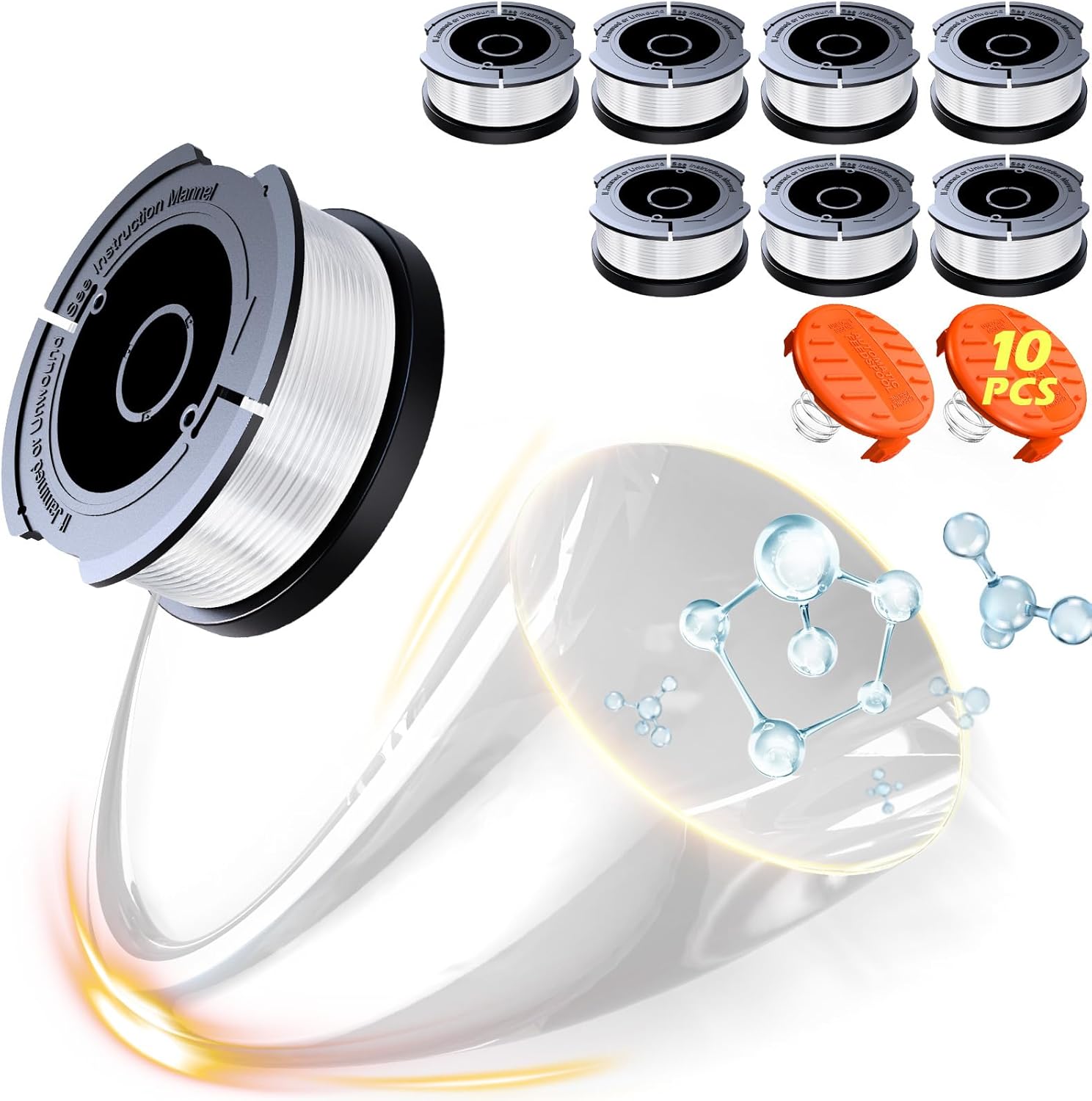 10 Pack Weed Eater String Compatible with Black+Decker, AF-100 0.065