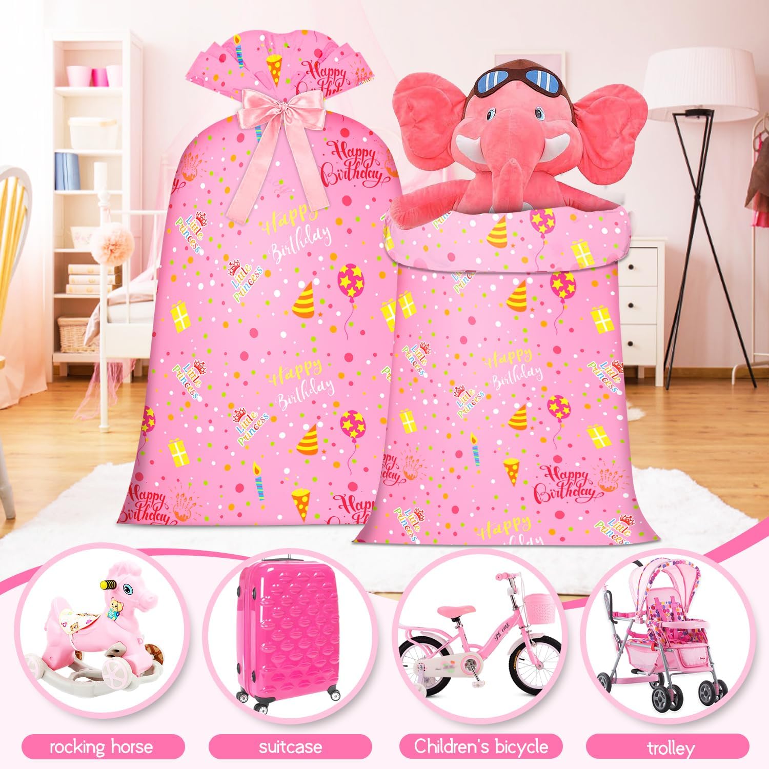 Extra Large Gift Bag Girl Birthday Jumbo Gift Bag, Bday Pink Giant Plastic Oversized Gift Bag Huge Gift Wrap Bag Birthday Bag Wrapping Bag for Large Gift(48inch 1Pack) - Image 2