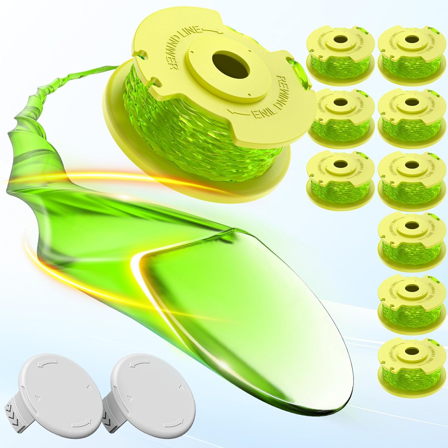 Weed Wacker String Compatible with Ryobi One Plus+ AC80RL3, 0.08'' String Trimmer Refill Line,Weed Eater String Compatible with Ryobi 18V, 24V, 40V Trimmers(10 Replacement Spools, 2 Trimmer Caps) - Image 1
