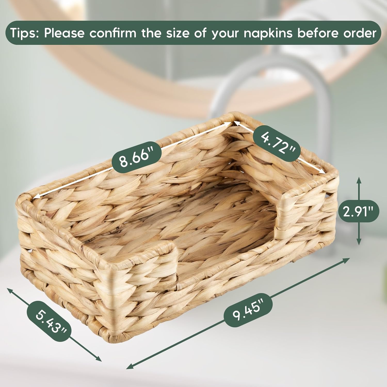 Napkin Holder for Bathroom, Woven Wicker Water Hyacinth Guest Towel Holder Tray, Disposable Paper Hand Towel Holder for Bathroom Accessories, Dinner Napkin Holder for Kitchen Table Party - Image 2