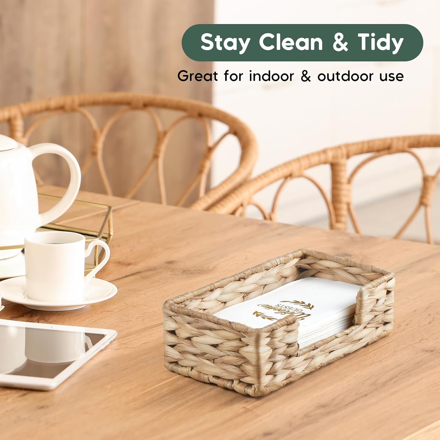Napkin Holder for Bathroom, Woven Wicker Water Hyacinth Guest Towel Holder Tray, Disposable Paper Hand Towel Holder for Bathroom Accessories, Dinner Napkin Holder for Kitchen Table Party - Image 3