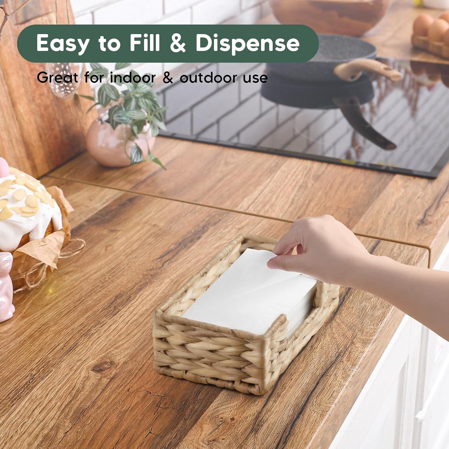 Napkin Holder for Bathroom, Woven Wicker Water Hyacinth Guest Towel Holder Tray, Disposable Paper Hand Towel Holder for Bathroom Accessories, Dinner Napkin Holder for Kitchen Table Party - Image 4
