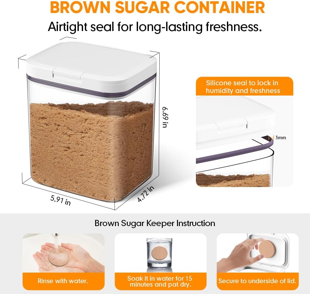 Brown Sugar Container Airtight, 2 Quart Brown Sugar Keeper Storage Container with Spoon - Image 3