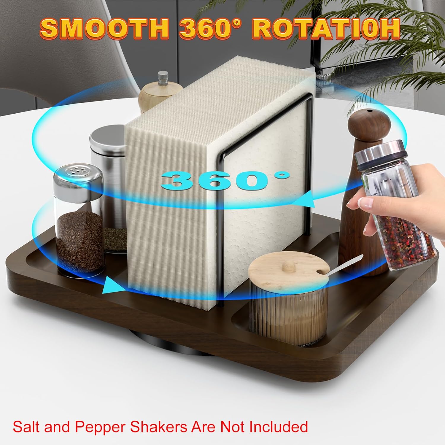 Napkin Holder for Table, Rotating Metal Napkin Dispenser with Salt and Pepper Shakers Caddy Standing Paper Towel Holder for Bathroom Kitchen Dining Table Decor Not Including Shakers - Image 2