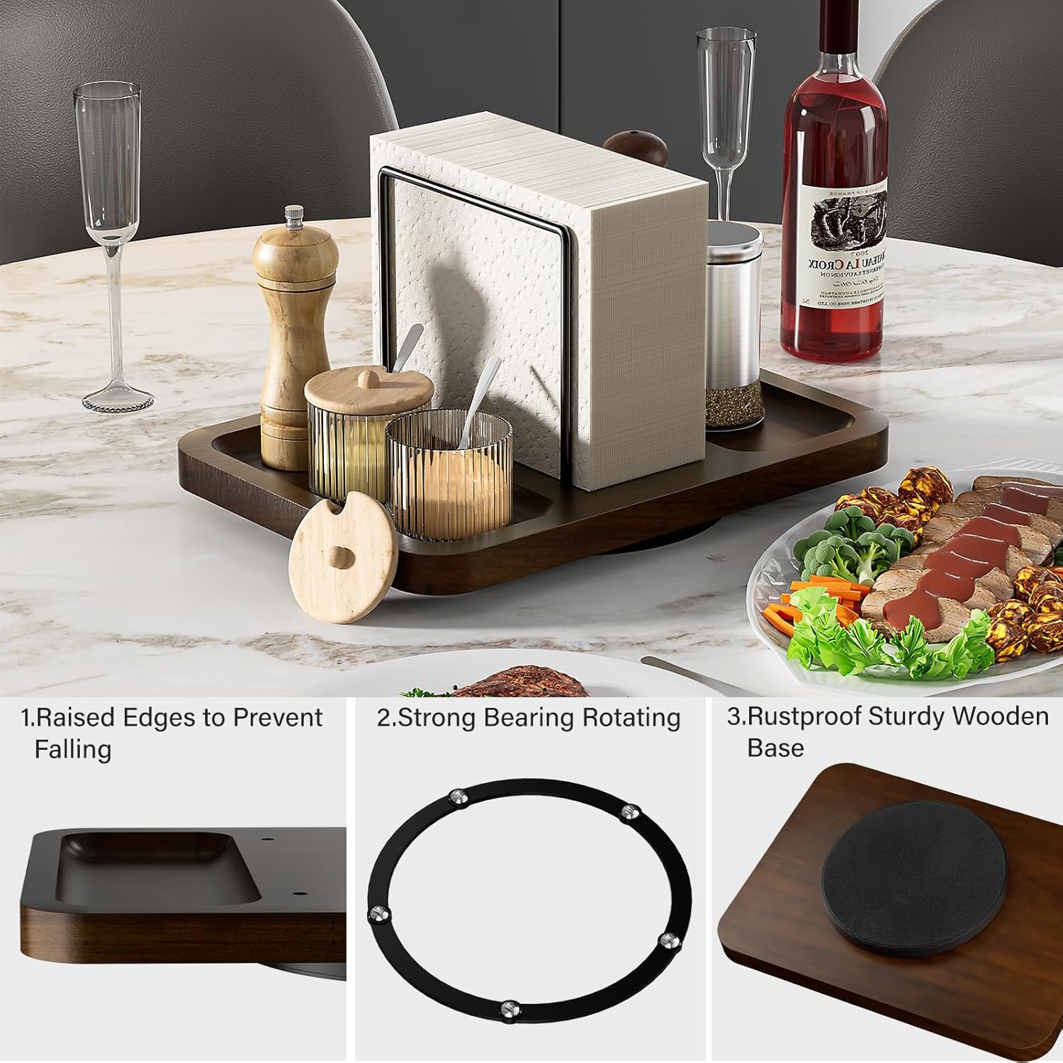 Napkin Holder for Table, Rotating Metal Napkin Dispenser with Salt and Pepper Shakers Caddy Standing Paper Towel Holder for Bathroom Kitchen Dining Table Decor Not Including Shakers - Image 4