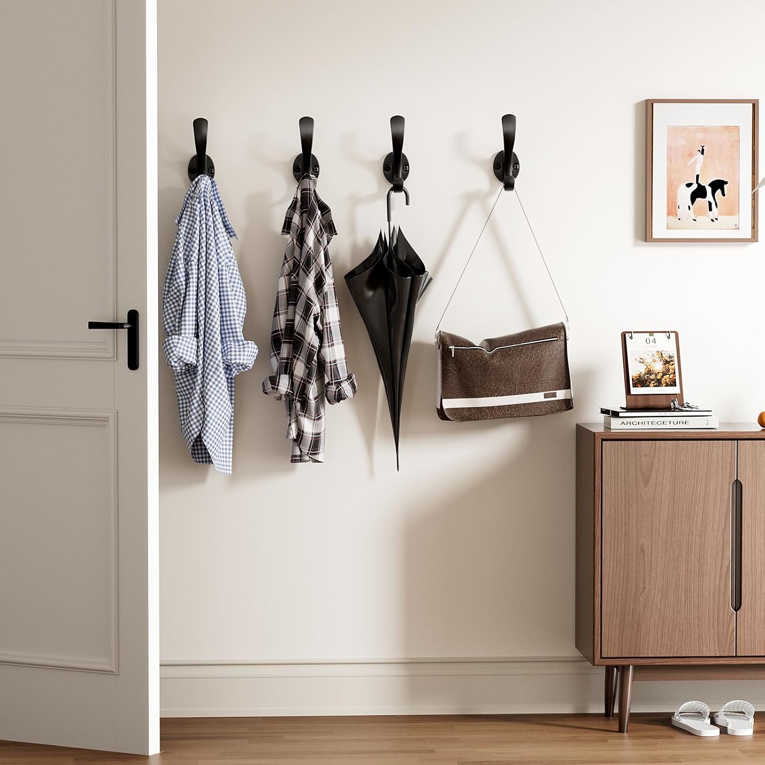 Coat Hooks Heavy Duty - Wall Mount Metal Towel Hooks Screw-in Wall Hooks for Hanging Hat, Towel, Key, Robe, Scarf, Bag, Cap (6 PCS Black) - Image 6