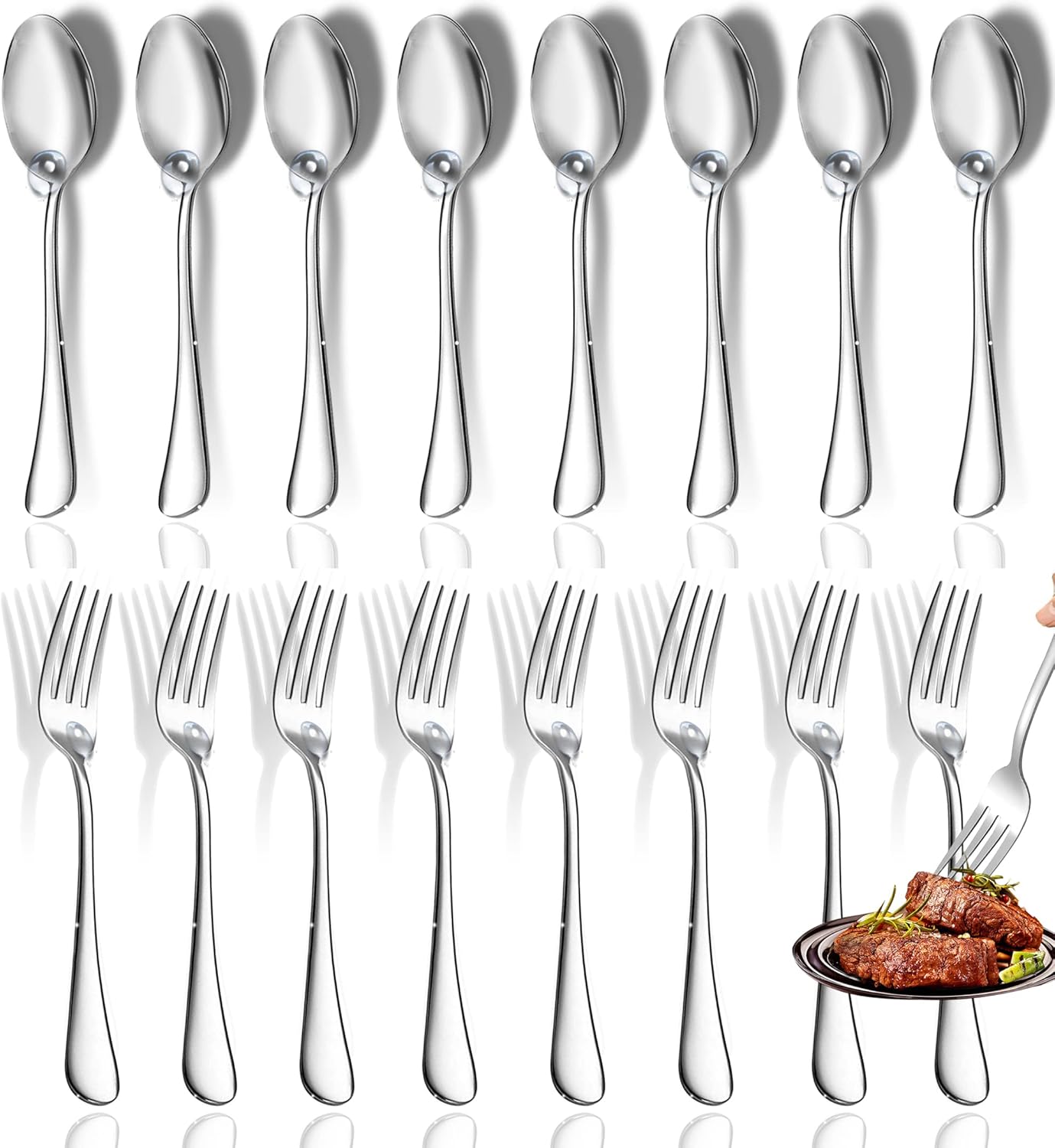 12 Pcs Spoons and Forks Set, Top Food Grade Stainless Steel Forks and Spoons Silverware Set,Forks and Spoons Cutlery Set, Mirror Finish & Dishwasher Safe - Image 1