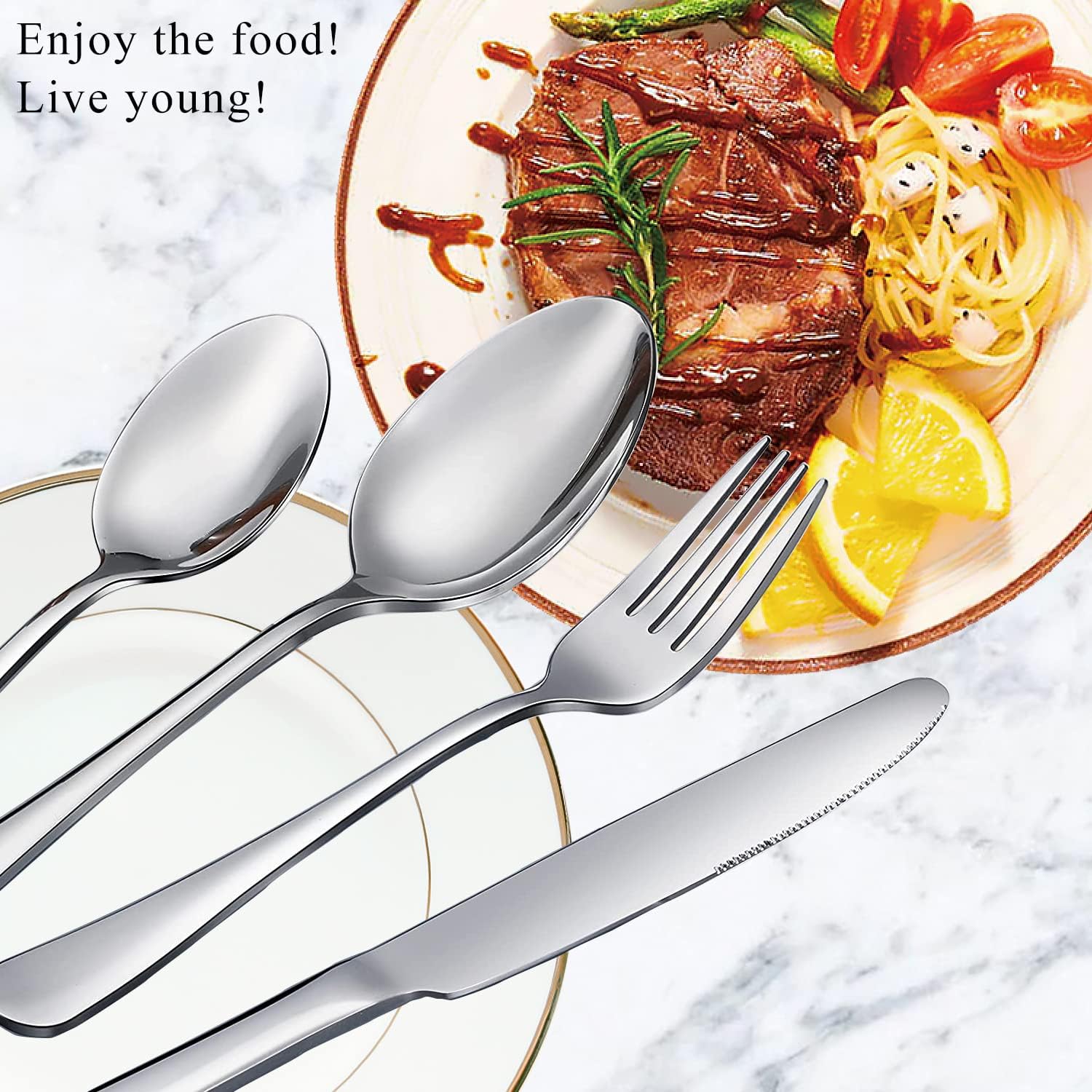 12 Pcs Spoons and Forks Set, Top Food Grade Stainless Steel Forks and Spoons Silverware Set,Forks and Spoons Cutlery Set, Mirror Finish & Dishwasher Safe - Image 2