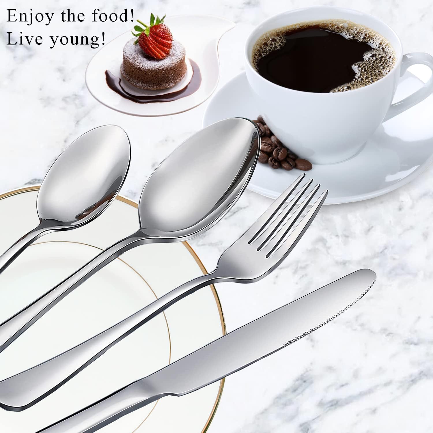 12 Pcs Spoons and Forks Set, Top Food Grade Stainless Steel Forks and Spoons Silverware Set,Forks and Spoons Cutlery Set, Mirror Finish & Dishwasher Safe - Image 5