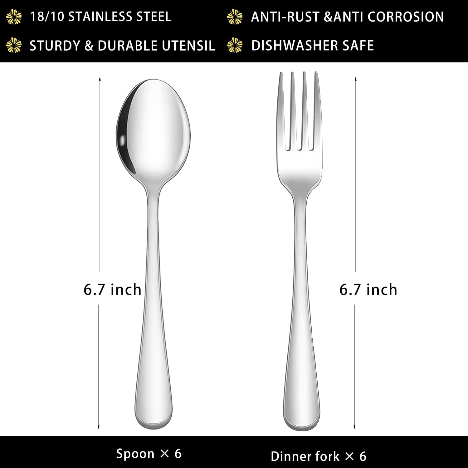 12 Pcs Spoons and Forks Set, Top Food Grade Stainless Steel Forks and Spoons Silverware Set,Forks and Spoons Cutlery Set, Mirror Finish & Dishwasher Safe - Image 6