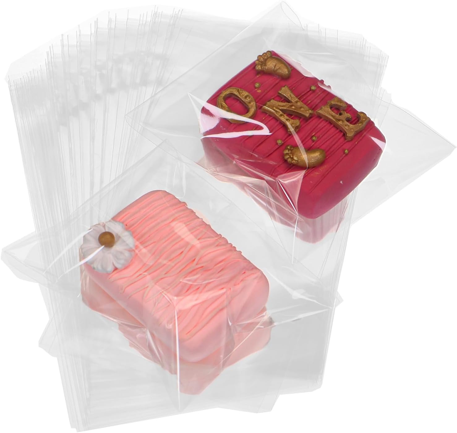 100Pcs 4 x 6 Inch Clear Cellophane Bags for Cookies, Rice Krispie Treats, Macarons, Brownies, Soap, Chocolate Truffles, Candy - Ideal for Wedding & Birthday Party Favors - Image 1