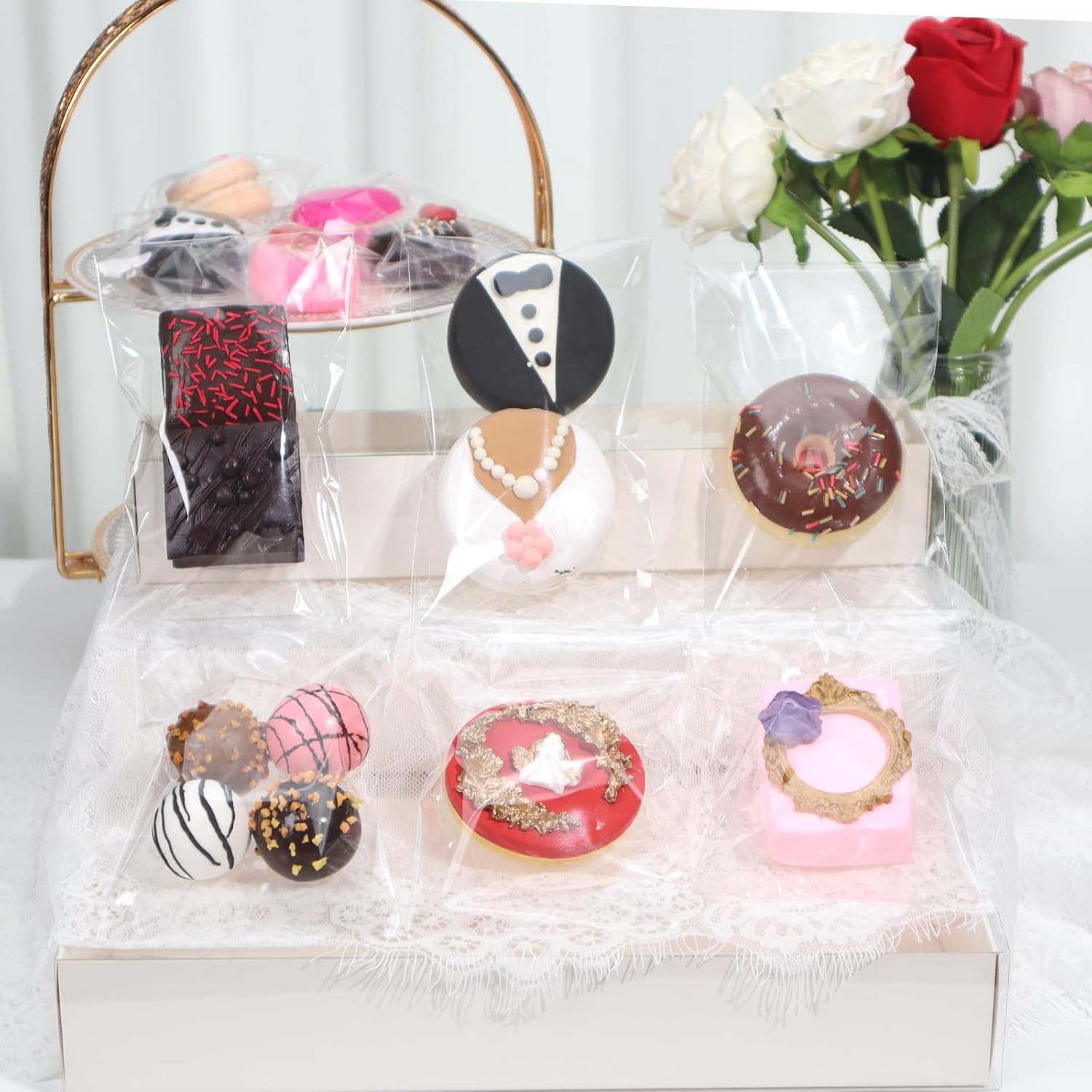 100Pcs 4 x 6 Inch Clear Cellophane Bags for Cookies, Rice Krispie Treats, Macarons, Brownies, Soap, Chocolate Truffles, Candy - Ideal for Wedding & Birthday Party Favors - Image 3