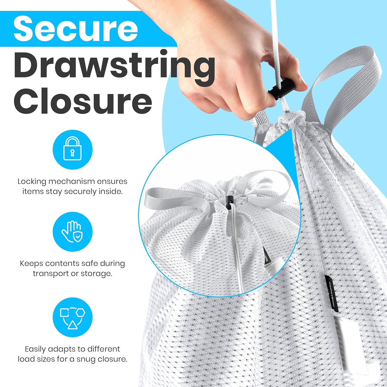 Large Mesh Laundry Bags - 2-Pack Heavy Duty with Handles & Drawstring - Machine Washable Net Laundry Sacks for College Dorm, Camp, Travel, Bedding & Clothes Storage (White) - Image 3