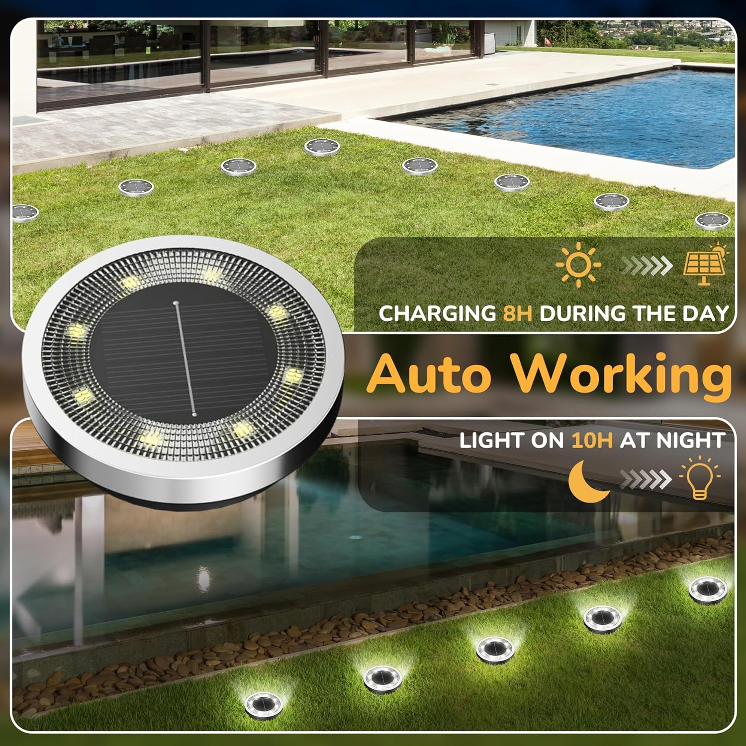 Solar Ground Lights,16 Pack Solar Lights Outdoor Waterproof, Solar Garden Lights Landscape Lighting for Patio Pathway Lawn Yard Deck Driveway Walkway, Cold White - Image 2