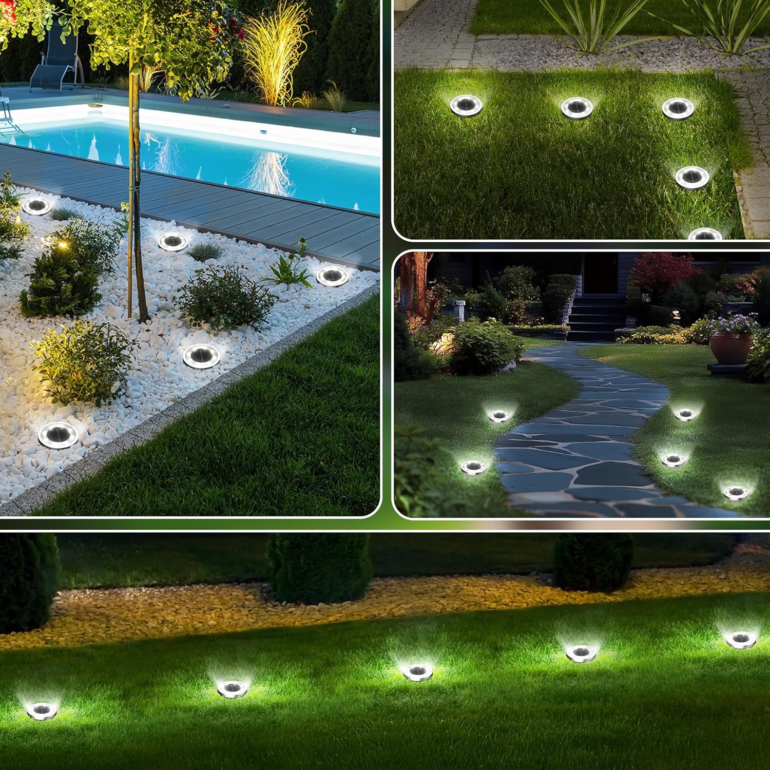 Solar Ground Lights,16 Pack Solar Lights Outdoor Waterproof, Solar Garden Lights Landscape Lighting for Patio Pathway Lawn Yard Deck Driveway Walkway, Cold White - Image 5