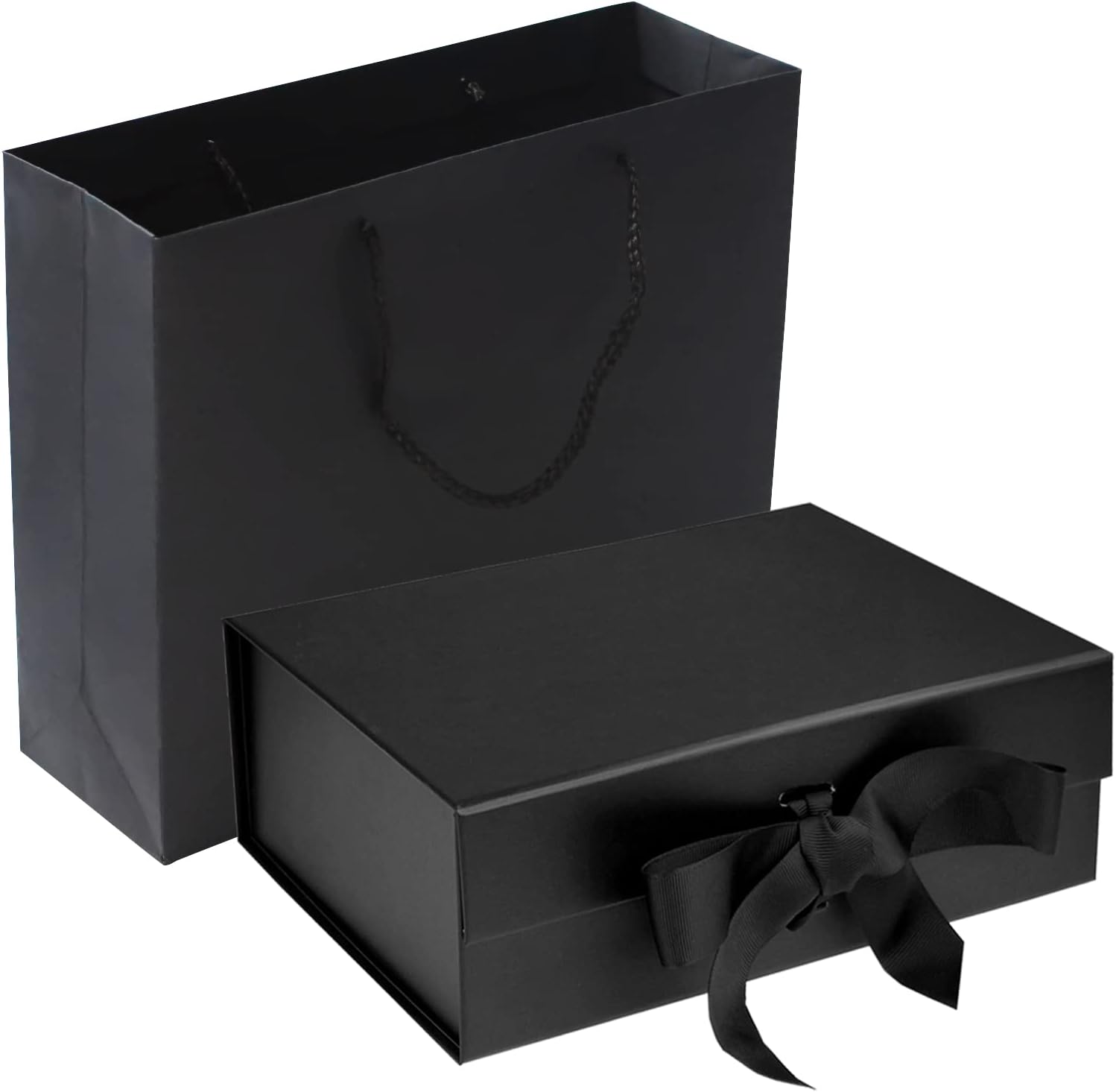 Black Luxury Magnetic Gift Box with Lid, Ribbons and Gift Bag, Medium Size-9.4x7x3 Inches, Great for Christmas, New Year, Wedding, Birthdays, Man - Image 1