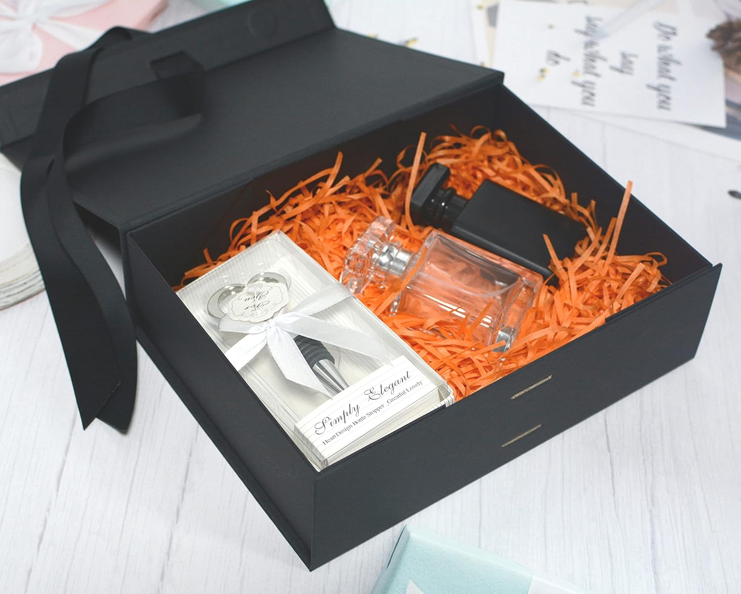 Black Luxury Magnetic Gift Box with Lid, Ribbons and Gift Bag, Medium Size-9.4x7x3 Inches, Great for Christmas, New Year, Wedding, Birthdays, Man - Image 4