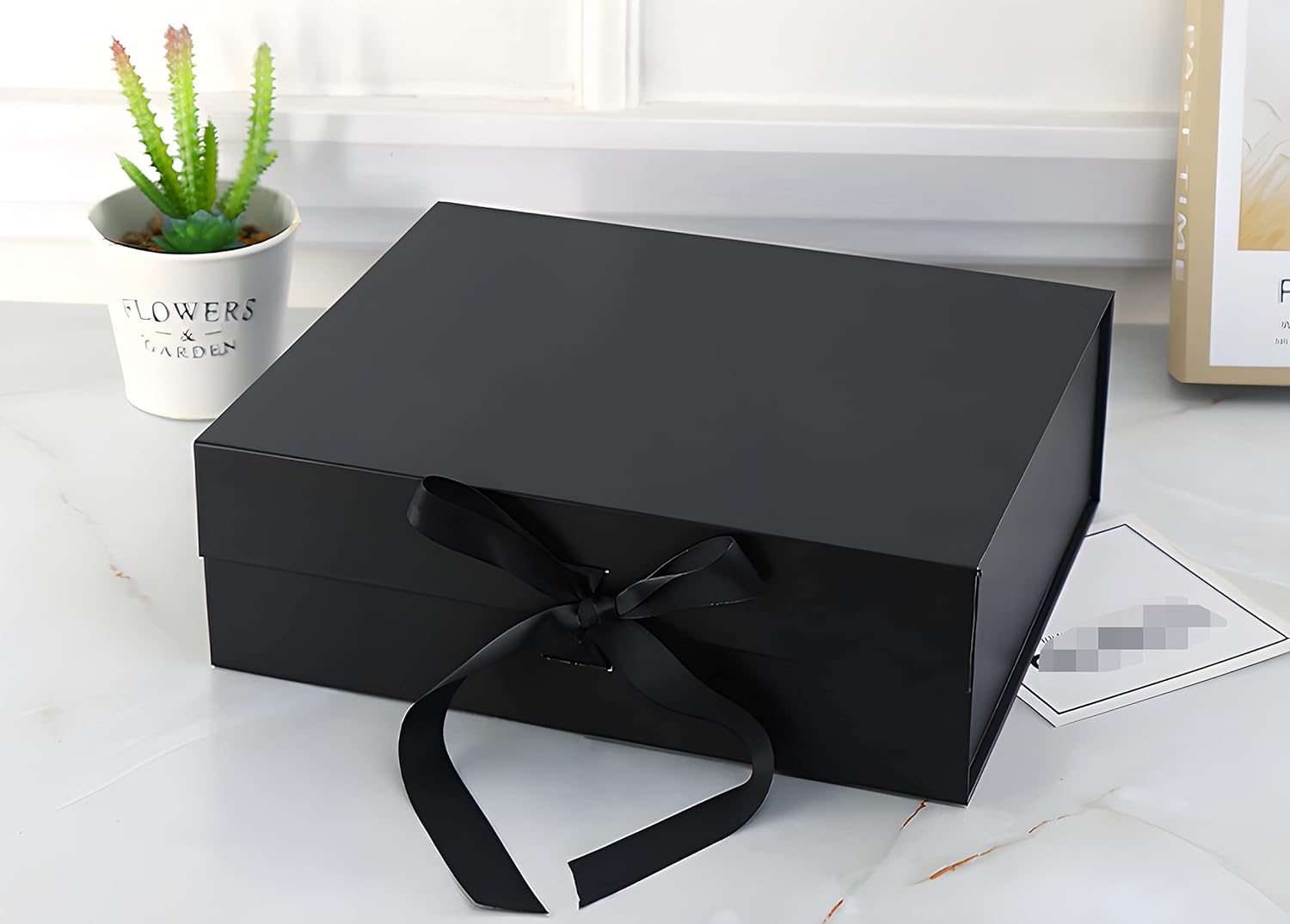 Black Luxury Magnetic Gift Box with Lid, Ribbons and Gift Bag, Medium Size-9.4x7x3 Inches, Great for Christmas, New Year, Wedding, Birthdays, Man - Image 5