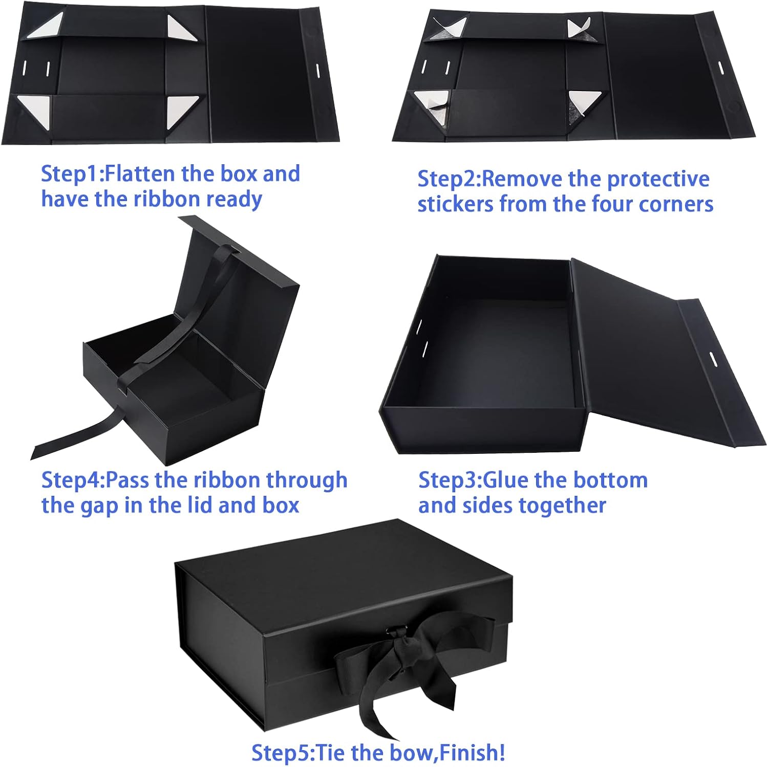 Black Luxury Magnetic Gift Box with Lid, Ribbons and Gift Bag, Medium Size-9.4x7x3 Inches, Great for Christmas, New Year, Wedding, Birthdays, Man - Image 7