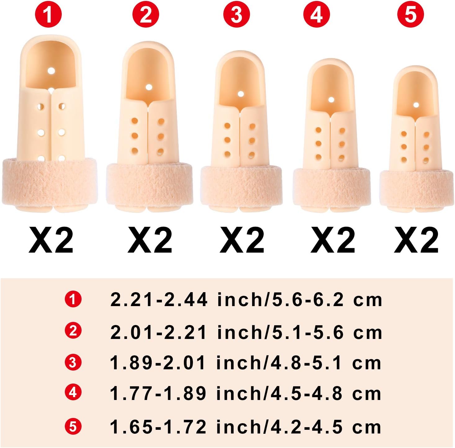 10 Pcs Mallet Finger Splint, 5 Sizes Finger Support Brace Stabilizer Straightener Plastic Fingertip Protectors Arthritis Knuckle Immobilization for Thumb Pinky Middle Index Ring(Beige) - Image 2