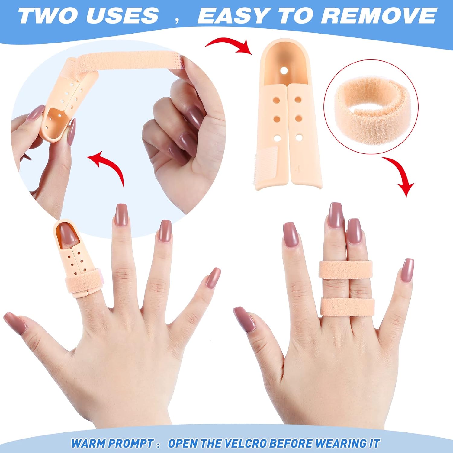 10 Pcs Mallet Finger Splint, 5 Sizes Finger Support Brace Stabilizer Straightener Plastic Fingertip Protectors Arthritis Knuckle Immobilization for Thumb Pinky Middle Index Ring(Beige) - Image 4