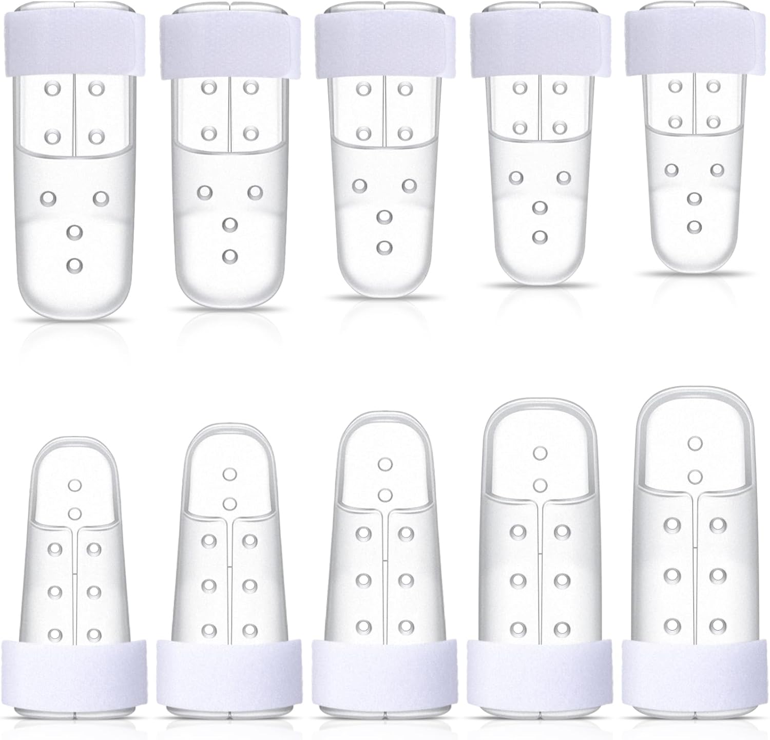 10 Pcs Mallet Finger Splint, 5 Sizes Finger Support Brace Stabilizer Straightener Plastic Fingertip Protectors Arthritis Knuckle Immobilization for Thumb Pinky Middle Index Ring(Transparent) - Image 1