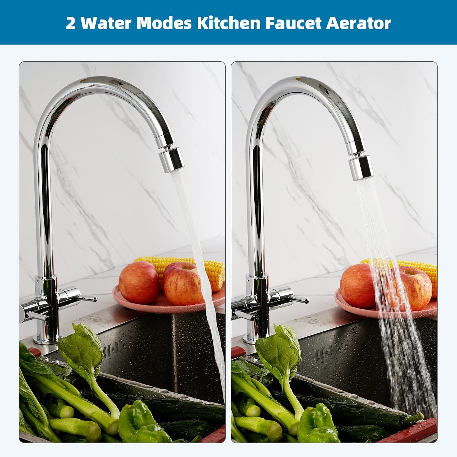 NSF/ANSI/CAN 61 Certified Faucet Aerator, CUPC Certification 360° Twist Kitchen Sink Aerator, Dual-function Sink Sprayer Attachment, Faucet Replacement Part 55/64'' Female Thread, Chrome - Image 5