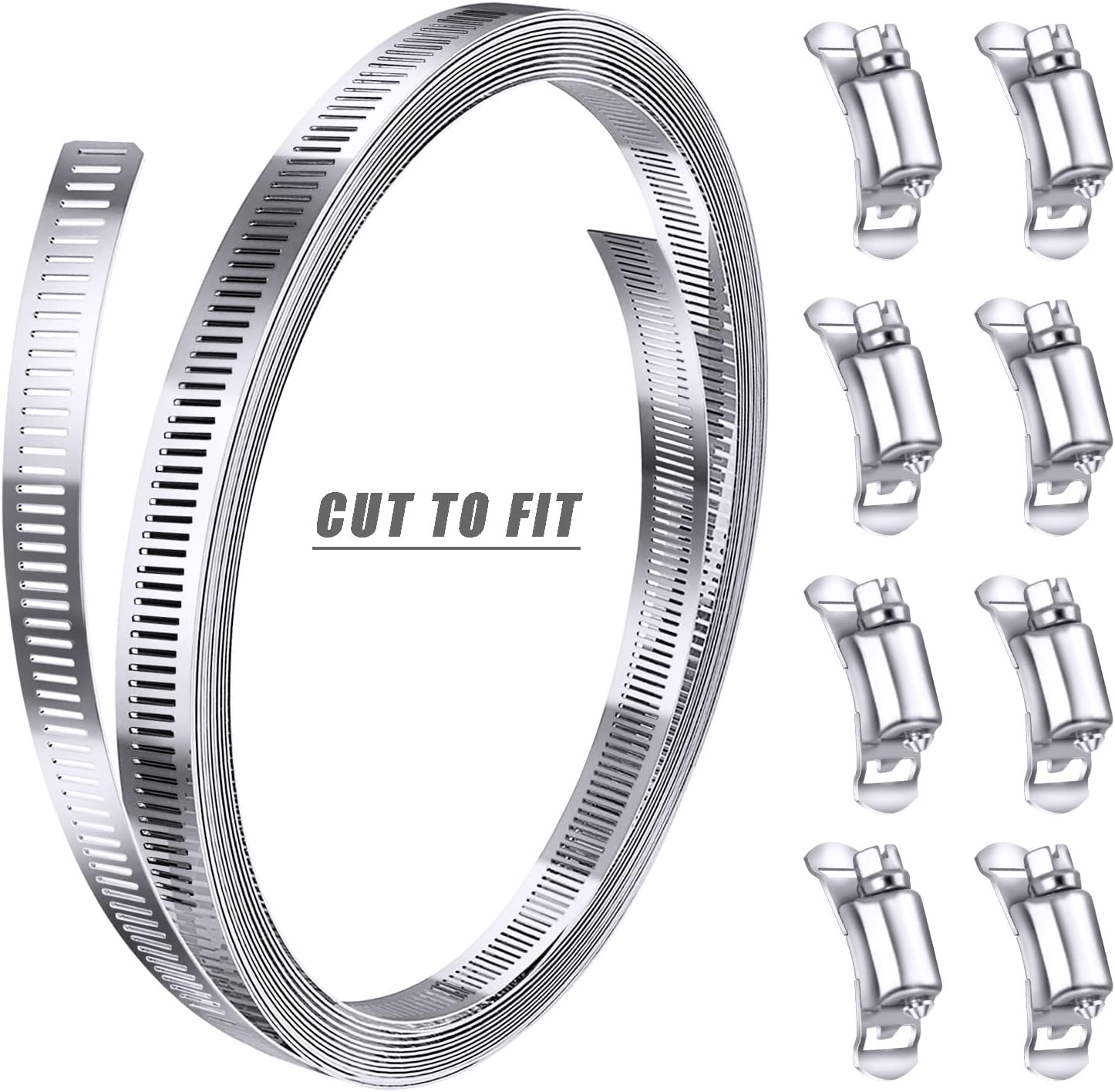 304 Stainless Steel Hose Clamp Assortment Kit DIY, Cut-To-Fit 12 FT Metal Strap+8 Stronger Fasteners,Large Adjustable Worm Gear Band Hose Clamps Screw Clamps Duct Pipe Metal Clamp Strapping - Image 6