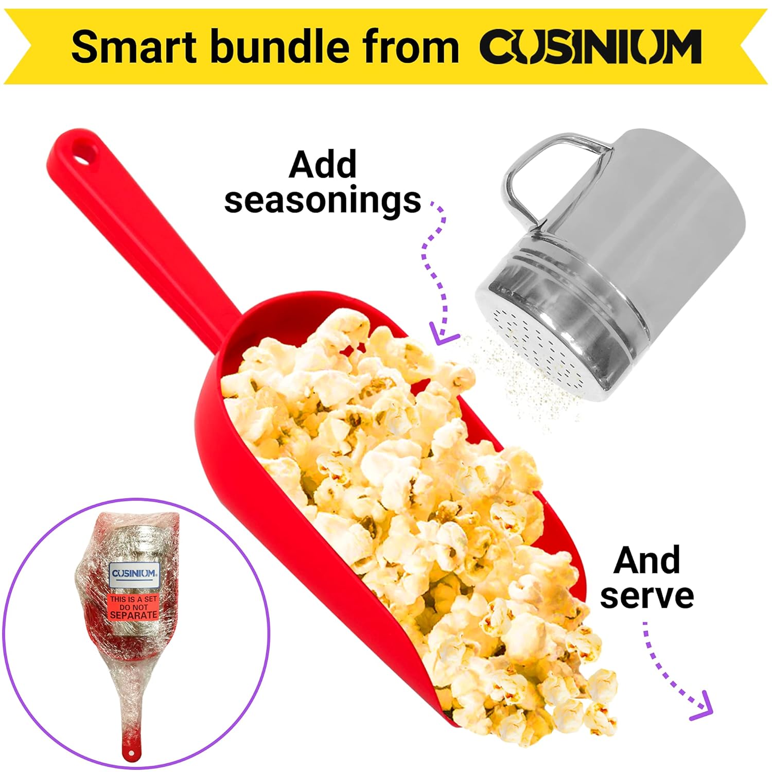 Red Popcorn Plastic Scoop with Popcorn Salt Shaker (Handle, Plastic Cap) - Popcorn Concession Supplies Bundle - Image 3