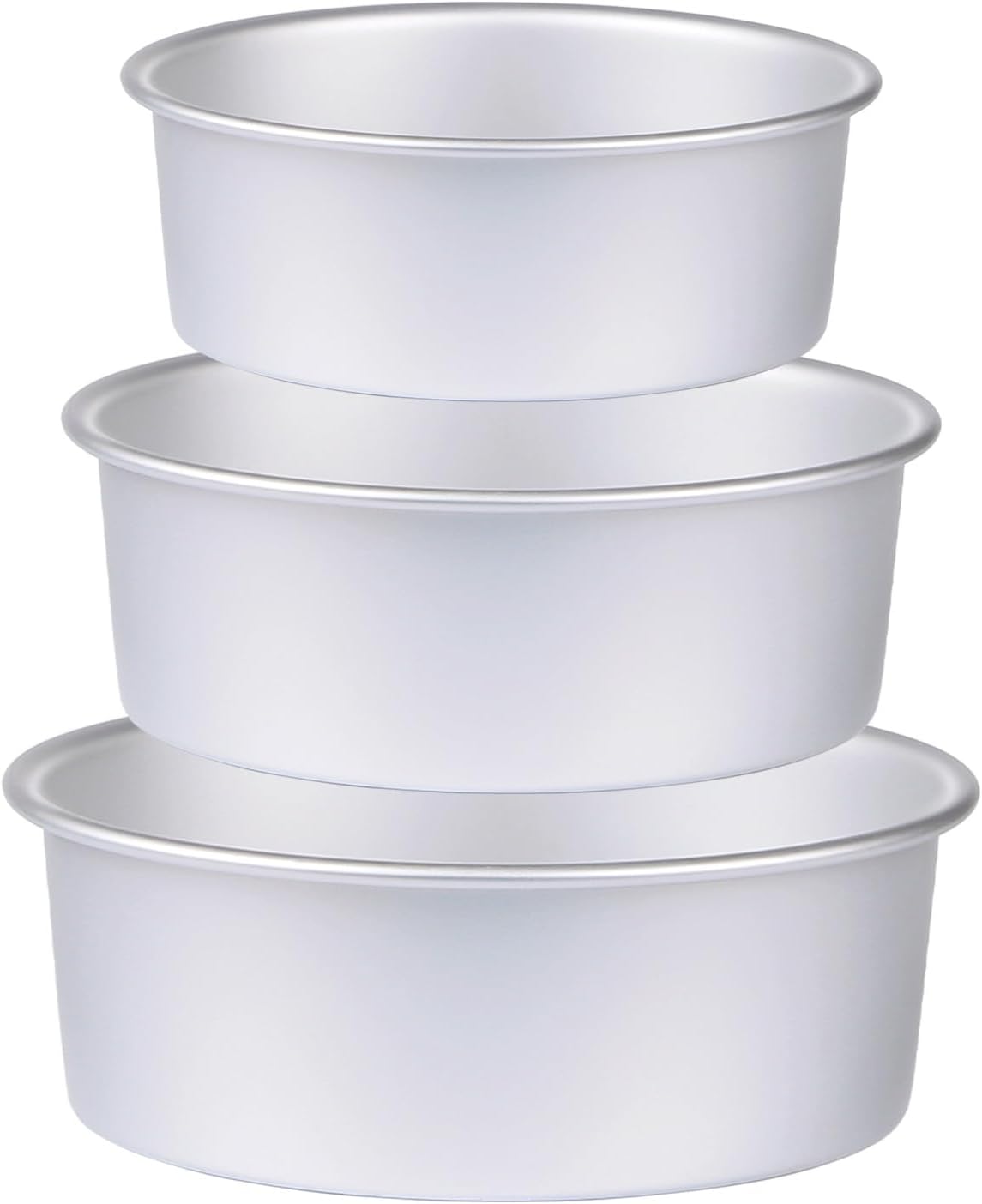 Round Cake Pan Set of 3 (6 x 3 inch/8 x 3 inch/10 x 3 inch), Aluminum Baking Pans for Layer Cakes, Heavy Duty Non-Stick, Evenly Baking Tools for Home Kitchen, Birthday Wedding Anniversary - Image 1