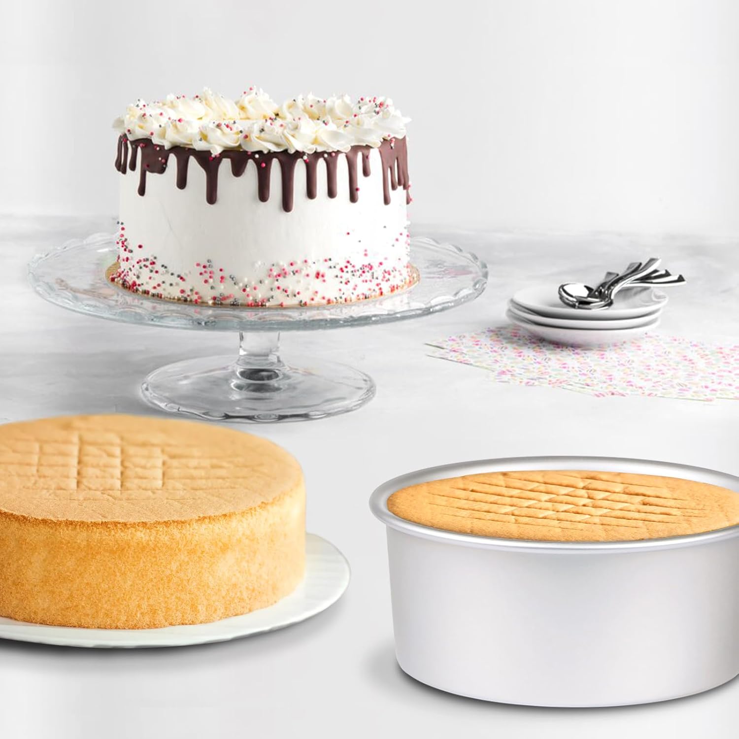 Round Cake Pan Set of 3 (6 x 3 inch/8 x 3 inch/10 x 3 inch), Aluminum Baking Pans for Layer Cakes, Heavy Duty Non-Stick, Evenly Baking Tools for Home Kitchen, Birthday Wedding Anniversary - Image 5