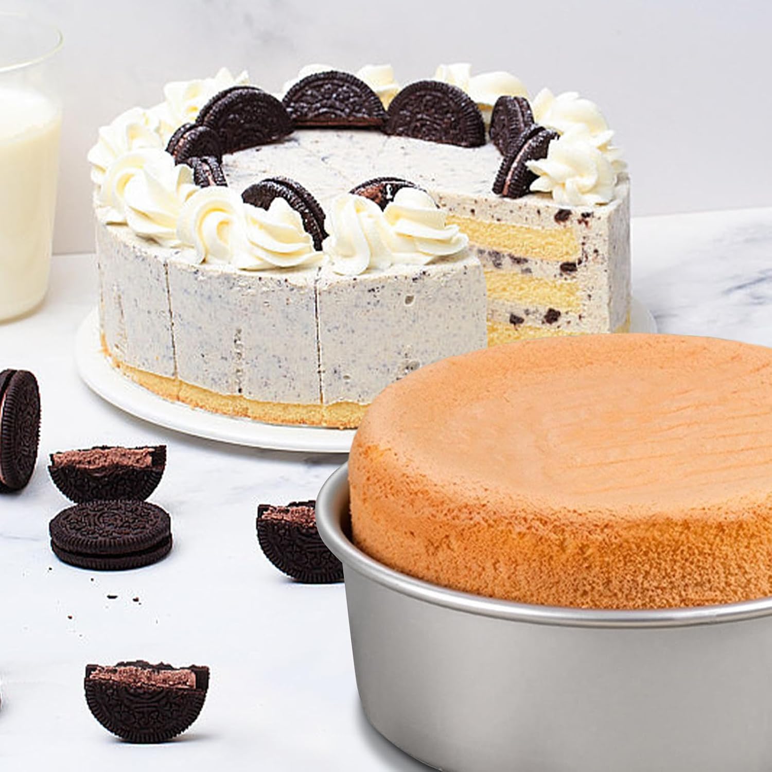 Round Cake Pan Set of 3 (6 x 3 inch/8 x 3 inch/10 x 3 inch), Aluminum Baking Pans for Layer Cakes, Heavy Duty Non-Stick, Evenly Baking Tools for Home Kitchen, Birthday Wedding Anniversary - Image 6