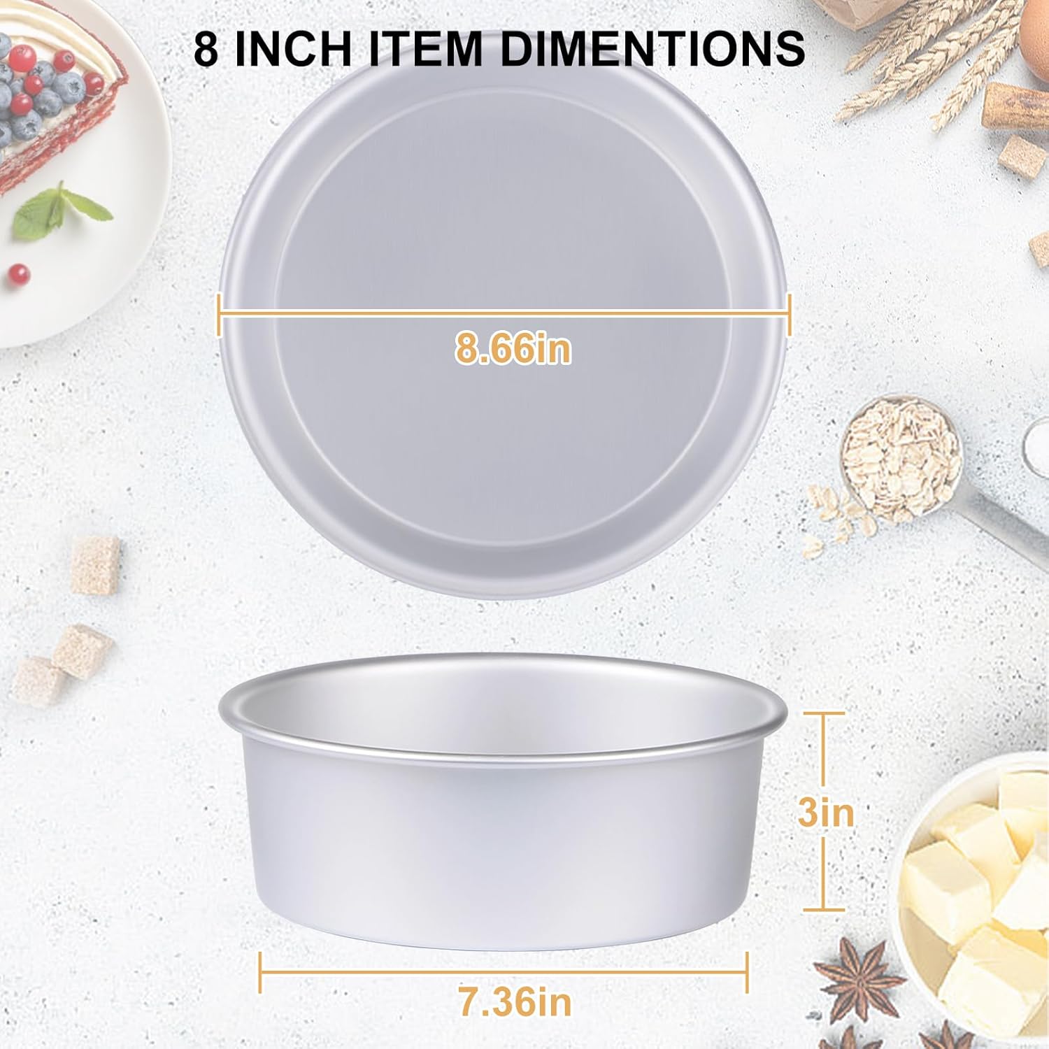 Round Cake Pan Set of 3 (6 x 3 inch/8 x 3 inch/10 x 3 inch), Aluminum Baking Pans for Layer Cakes, Heavy Duty Non-Stick, Evenly Baking Tools for Home Kitchen, Birthday Wedding Anniversary - Image 8
