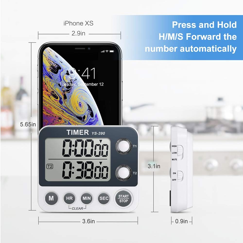 Digital Kitchen Cooking Timer, Dual Count Up & Down with Magnetic Back, Large Display, Adjustable Volume and Flashing Alarm Light, ON/Off Switch Stopwatch, Battery Included - Image 4