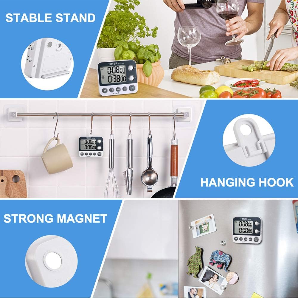 Digital Kitchen Cooking Timer, Dual Count Up & Down with Magnetic Back, Large Display, Adjustable Volume and Flashing Alarm Light, ON/Off Switch Stopwatch, Battery Included - Image 6