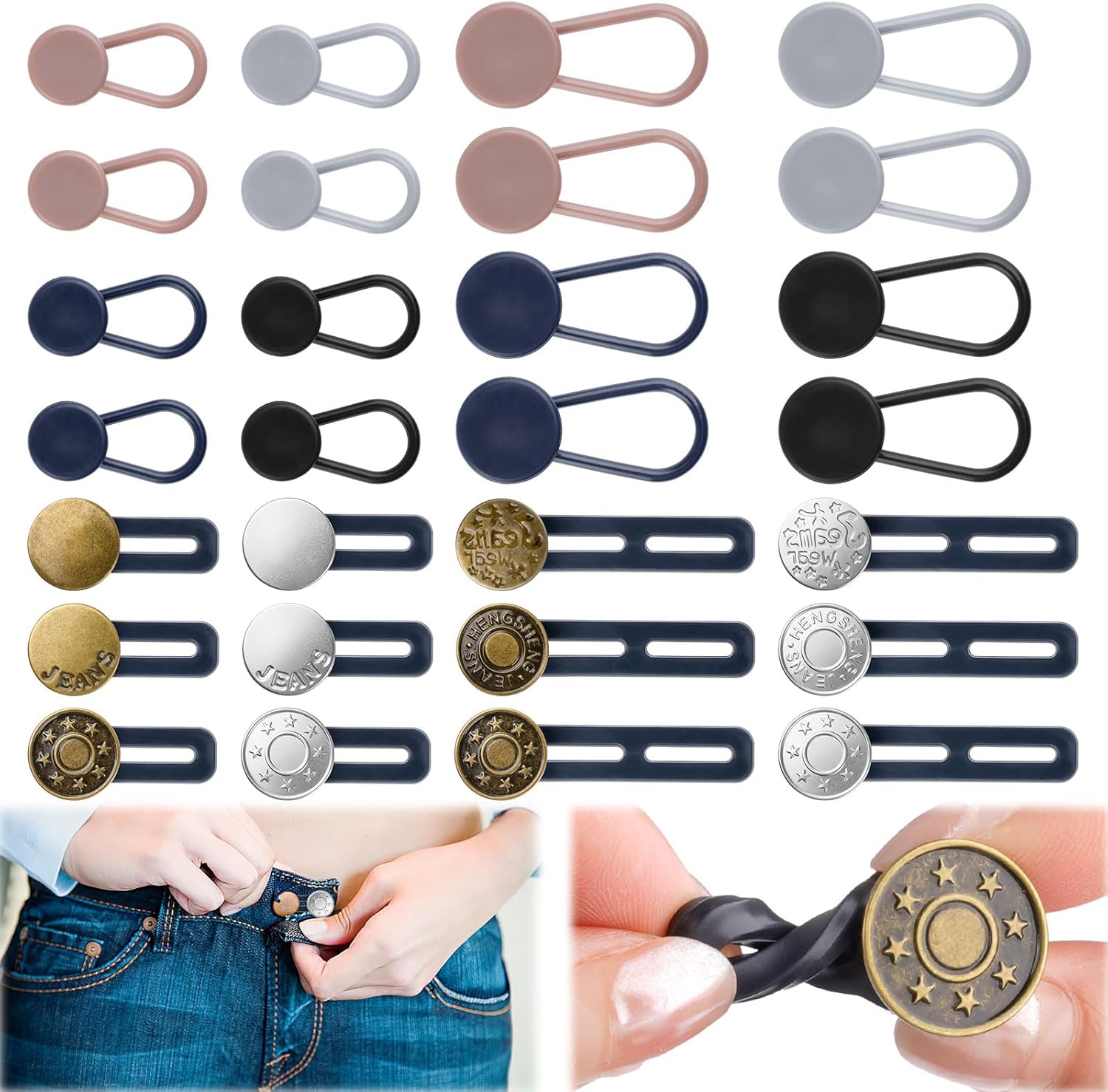 28 Pcs Button Extenders for Jeans, Waist Extender for Jeans, Pants Button Extender for Women & Men, No Sewing Waistband Extenders 1–1.8 Inches, Women's Accessories - Image 1