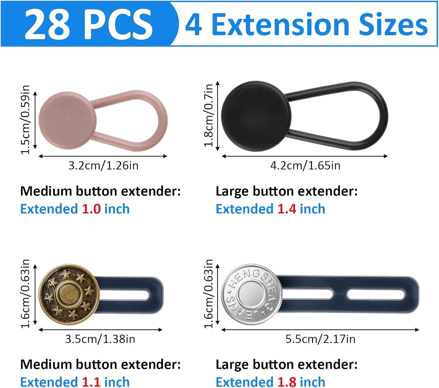 28 Pcs Button Extenders for Jeans, Waist Extender for Jeans, Pants Button Extender for Women & Men, No Sewing Waistband Extenders 1–1.8 Inches, Women's Accessories - Image 2