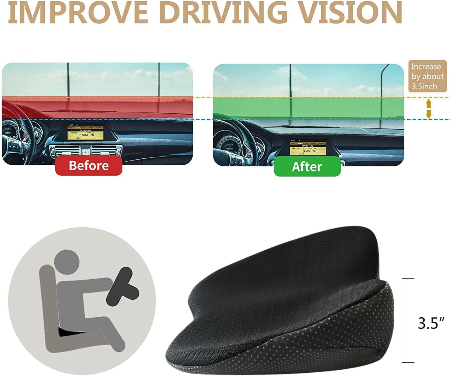 Car Seat Cushion - Memory Foam Car Seat Pad - Sciatica & Lower Back Pain Relief - Car Seat Cushions for Driving - Road Trip Essentials for Drivers(Black) - Image 5