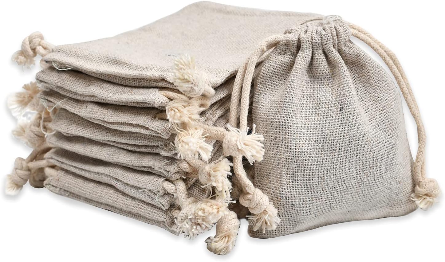 50pcs Double Canvas Drawstring Bag Cotton Pouch Gift Sachet Bags Muslin Reusable Tea Bag 2.75x4 Inch - Image 1