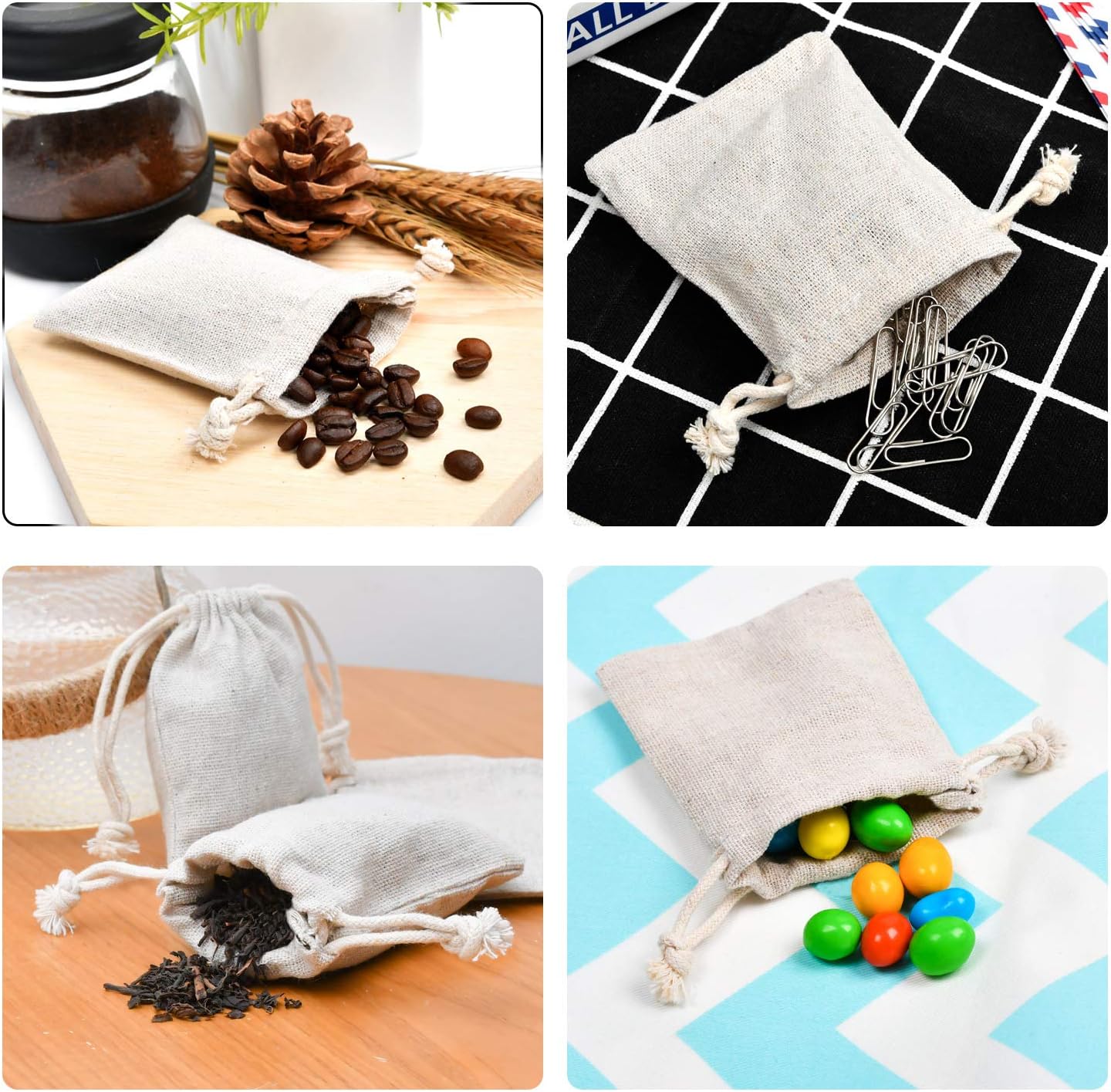 50pcs Double Canvas Drawstring Bag Cotton Pouch Gift Sachet Bags Muslin Reusable Tea Bag 2.75x4 Inch - Image 3